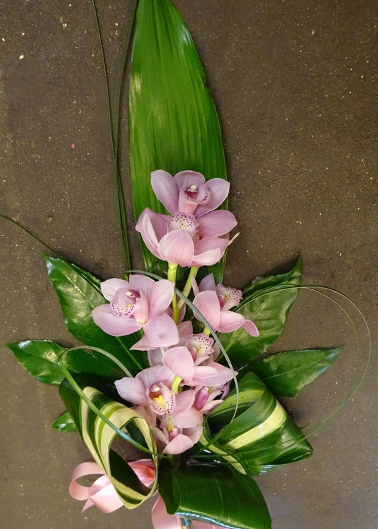 This modern funeral sheaf is the perfect tribute, its elegant and sophisticated yet simple. This stunning tribute can be made from a wide selection of Cymbidium Orchid colours; orange, yellow, green, pale and dark pink or white to make a lovely choice for any age lady or gentleman.