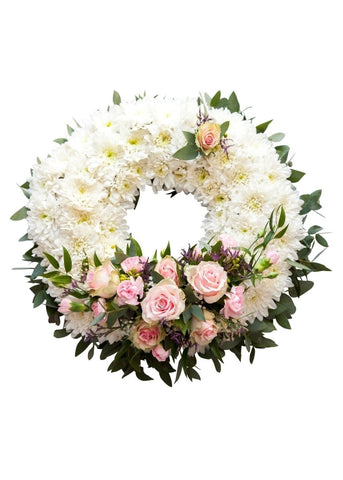 Based Floral Funeral Wreath with Foliage Edge - Make Their Day Florist