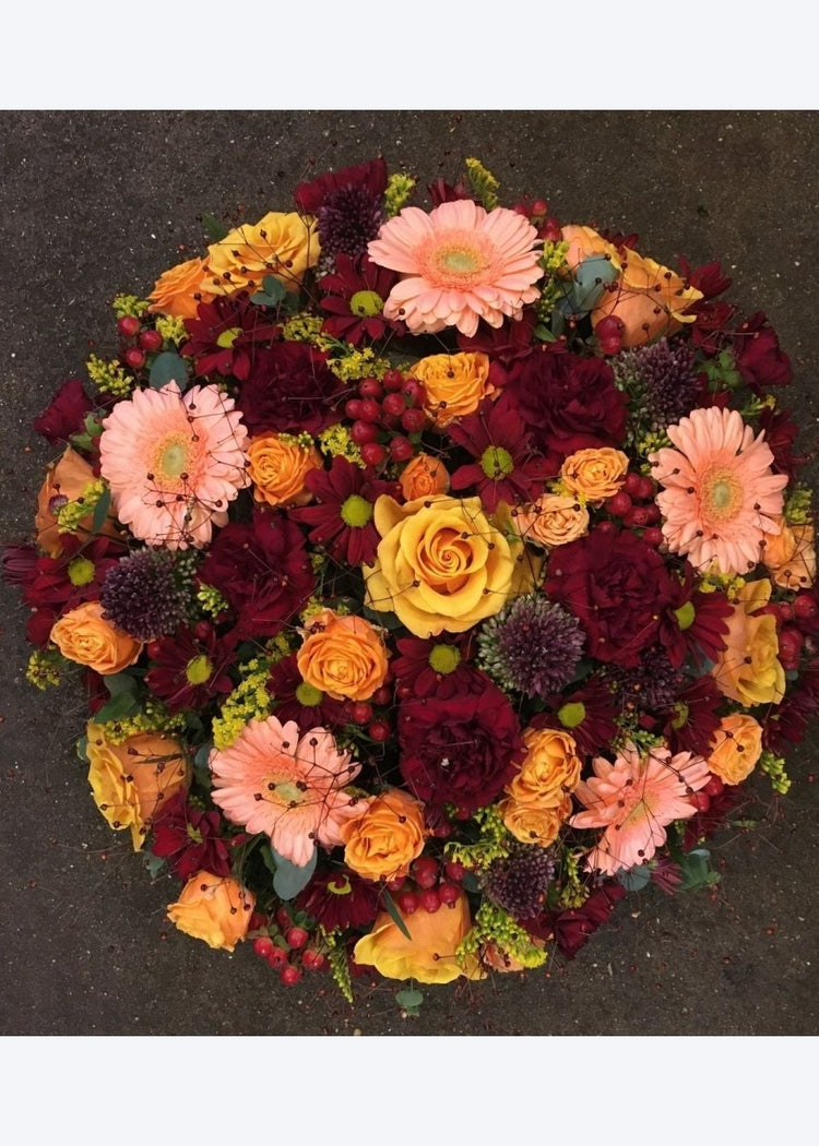 Blazing Sun Autumnal Funeral Posy Pad - Make Their Day Florist