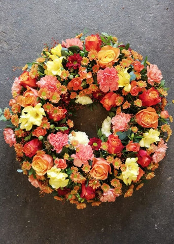 Blazing Sun Autumnal Funeral Wreath - Make Their Day Florist