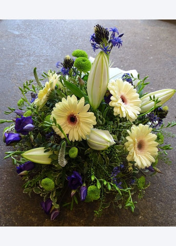 Blue, Gold & White Funeral Posy - Make Their Day Florist