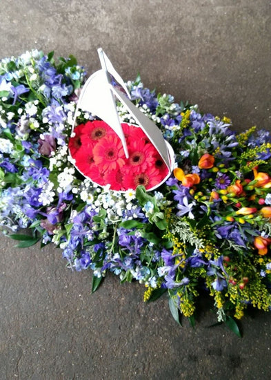 Boat & Sunset Funeral Casket Spray - Make Their Day Florist