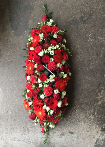 Cherry and White Funeral Casket Spray - Make Their Day Florist