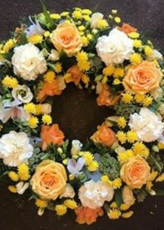 Cream and Gold Funeral Wreath - Make Their Day Florist