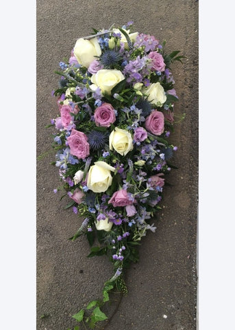Cream, Lilac & Blue Single Ended Funeral Casket Spray - Make Their Day Florist