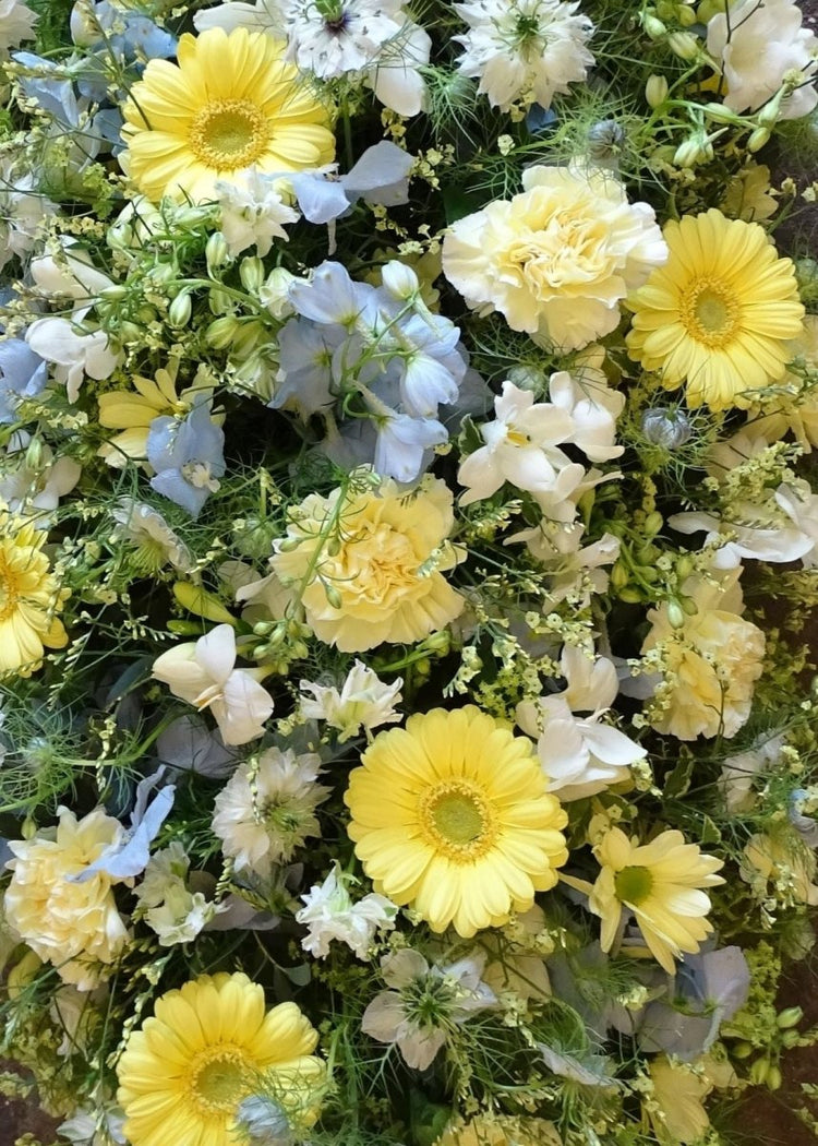 Lemon, White and Blue Hand Tied Bouquet Florist Choice - Make Their Day Florist
