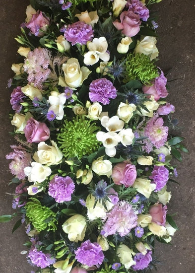 Lilac, White & Green Funeral Casket Spray - Make Their Day Florist