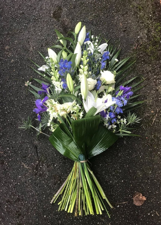 Mixed Blue & White Funeral Sheaf - Make Their Day Florist