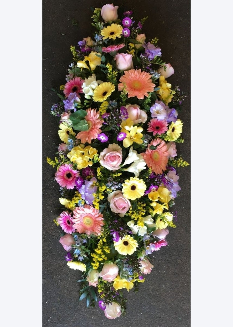 Mixed Pastel Funeral Casket Spray - Make Their Day Florist