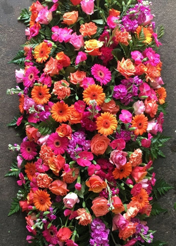 Orange & Cerise Funeral Casket Spray - Make Their Day Florist