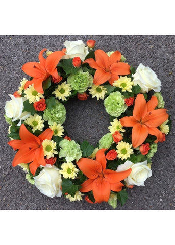 Orange Lily Funeral Wreath - Make Their Day Florist