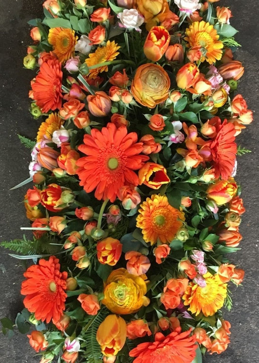 Orange Seasonal Funeral Casket Spray - Make Their Day Florist