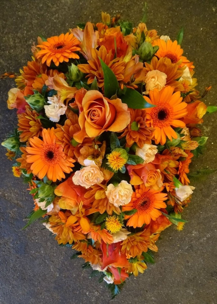 Orange Teardrop Funeral Spray - Make Their Day Florist