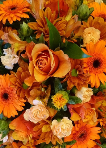 Orange Teardrop Funeral Spray - Make Their Day Florist