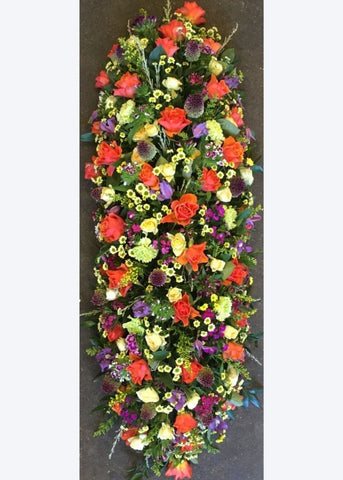 Orange, Yellow & Mauve Funeral Casket Spray - Make Their Day Florist
