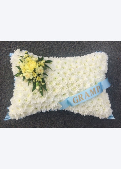 Pastel Yellow and Blue Funeral Based Pillow - Make Their Day Florist