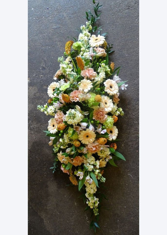 Peaches & Cream Funeral Casket Spray - Make Their Day Florist