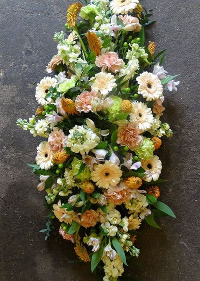 Peaches & Cream Funeral Casket Spray - Make Their Day Florist