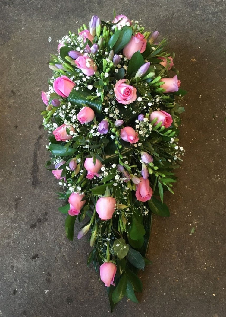 Pink & Lilac Rose & Freesia Funeral Spray - Make Their Day Florist