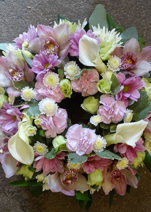 Pink Loose Funeral Wreath - Make Their Day Florist