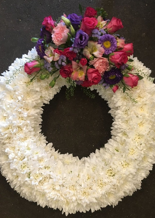 Pink & Purple Based Funeral Wreath - Make Their Day Florist