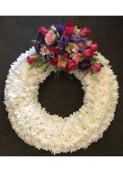 Pink & Purple Based Funeral Wreath - Make Their Day Florist