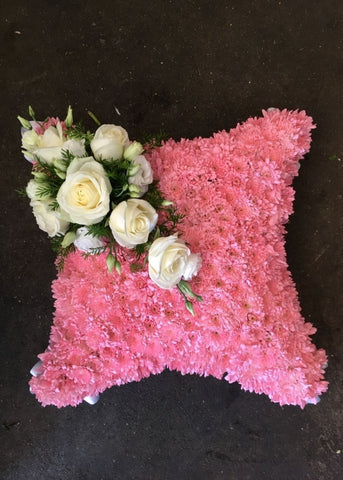Pink & White Based Floral Funeral Cushion - Make Their Day Florist