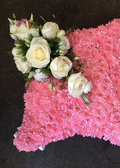 Pink & White Based Floral Funeral Cushion - Make Their Day Florist
