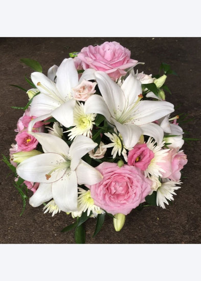 Pink & White Seasonal Funeral Posy - Make Their Day Florist