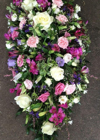 Purple, Cream & Pink Single Ended Funeral Casket Spray - Make Their Day Florist