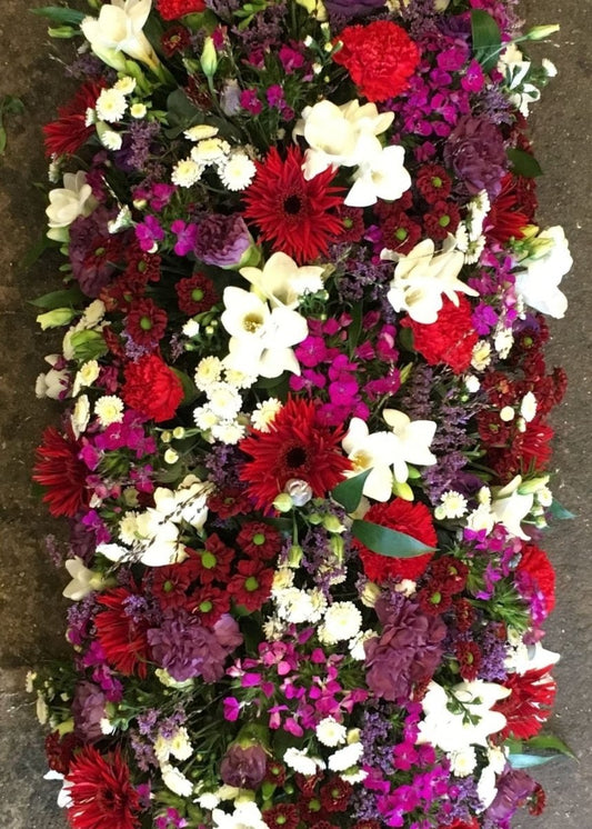 Red & Mauve Funeral Casket Spray - Make Their Day Florist