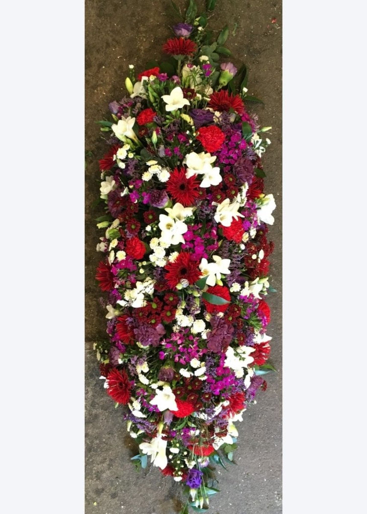 Red & Mauve Funeral Casket Spray - Make Their Day Florist
