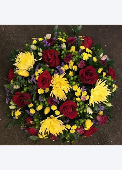 Red & Yellow Funeral Posy Pad - Make Their Day Florist