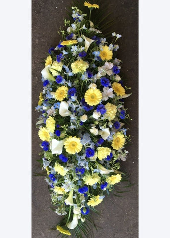 Royal Blue & Yellow Funeral Casket Spray - Make Their Day Florist