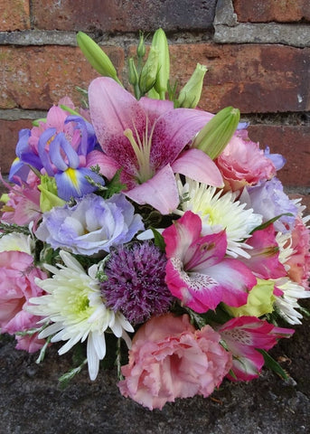 Seasonal Pink, Purple and Cream Funeral Posy - Make Their Day Florist