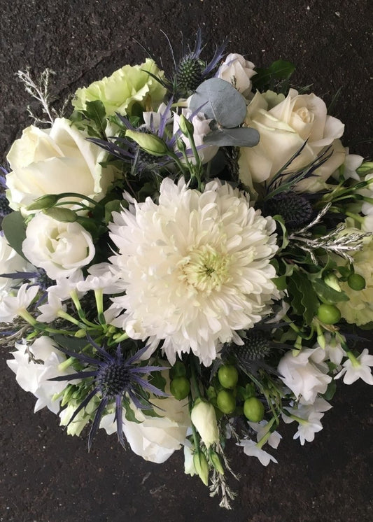 White and Green Seasonal Funeral Posy - Make Their Day Florist
