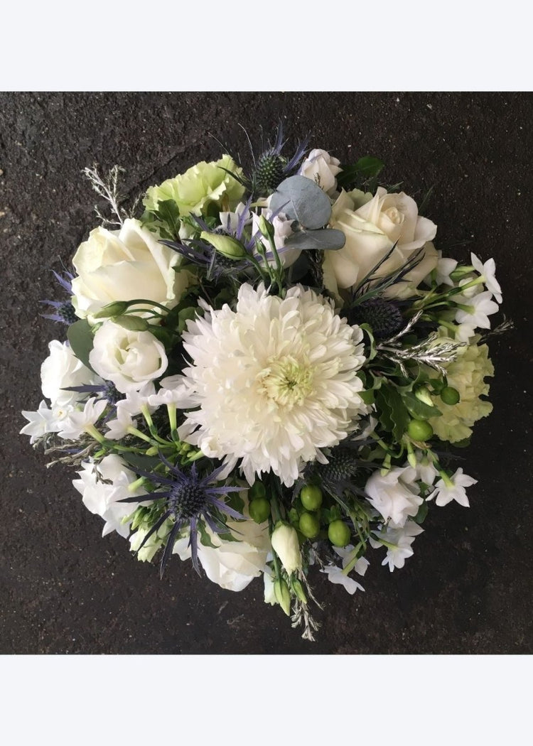 White and Green Seasonal Funeral Posy - Make Their Day Florist