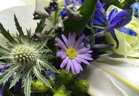 White & Blue Funeral Spray - Make Their Day Florist