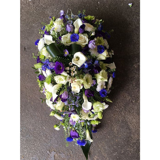 White, Blue & Green Funeral Spray - Make Their Day Florist