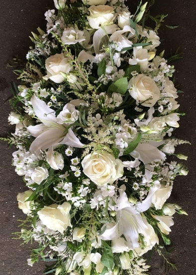 White & Blush Funeral Casket Spray - Make Their Day Florist