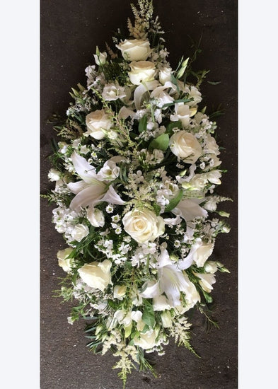 White & Blush Funeral Casket Spray - Make Their Day Florist