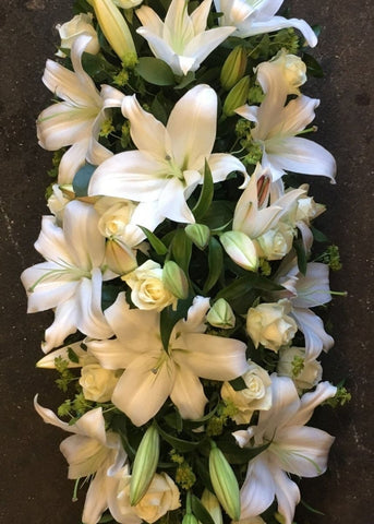 White Lily & Rose Funeral Casket Spray - Make Their Day Florist