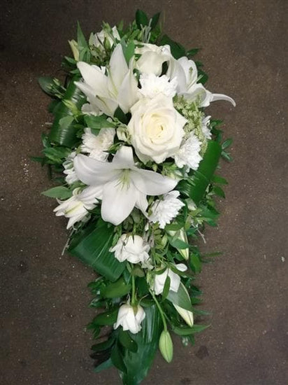 White Lily & Rose Funeral Spray - Make Their Day Florist