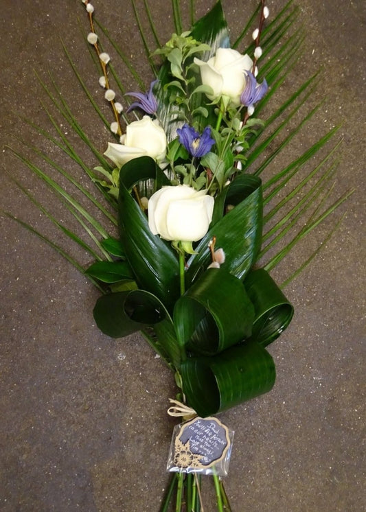 White Rose and Clematis Funeral Sheaf - Make Their Day Florist