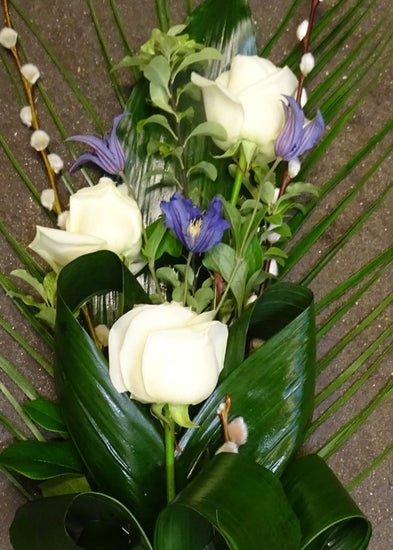 White Rose and Clematis Funeral Sheaf - Make Their Day Florist