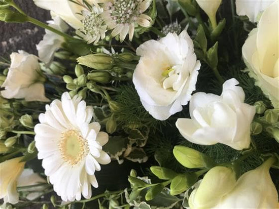 White Seasonal Flowers Funeral Casket Spray - Make Their Day Florist