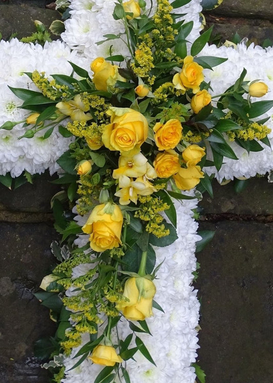 Yellow Funeral Based Cross - Make Their Day Florist