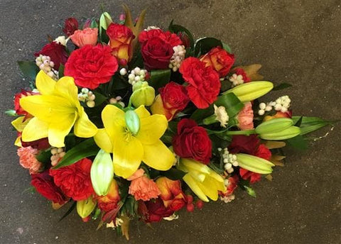 Yellow & Red Single Ended Funeral Spray - Make Their Day Florist